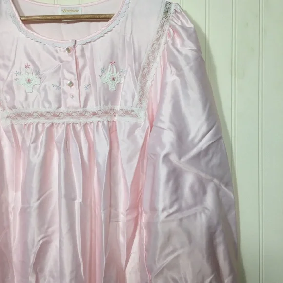 Vintage Barbizon cuddleskins Cottagecore powder pink silky satin nightgown 2X - Picture 3 of 9